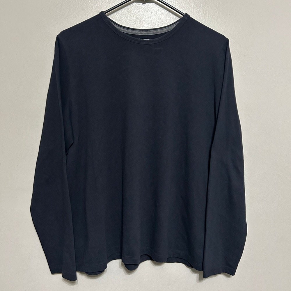 Lands' End T-Shirt Women XL/P Black Cotton Long Sleeve Crew Neck Minimalist Top